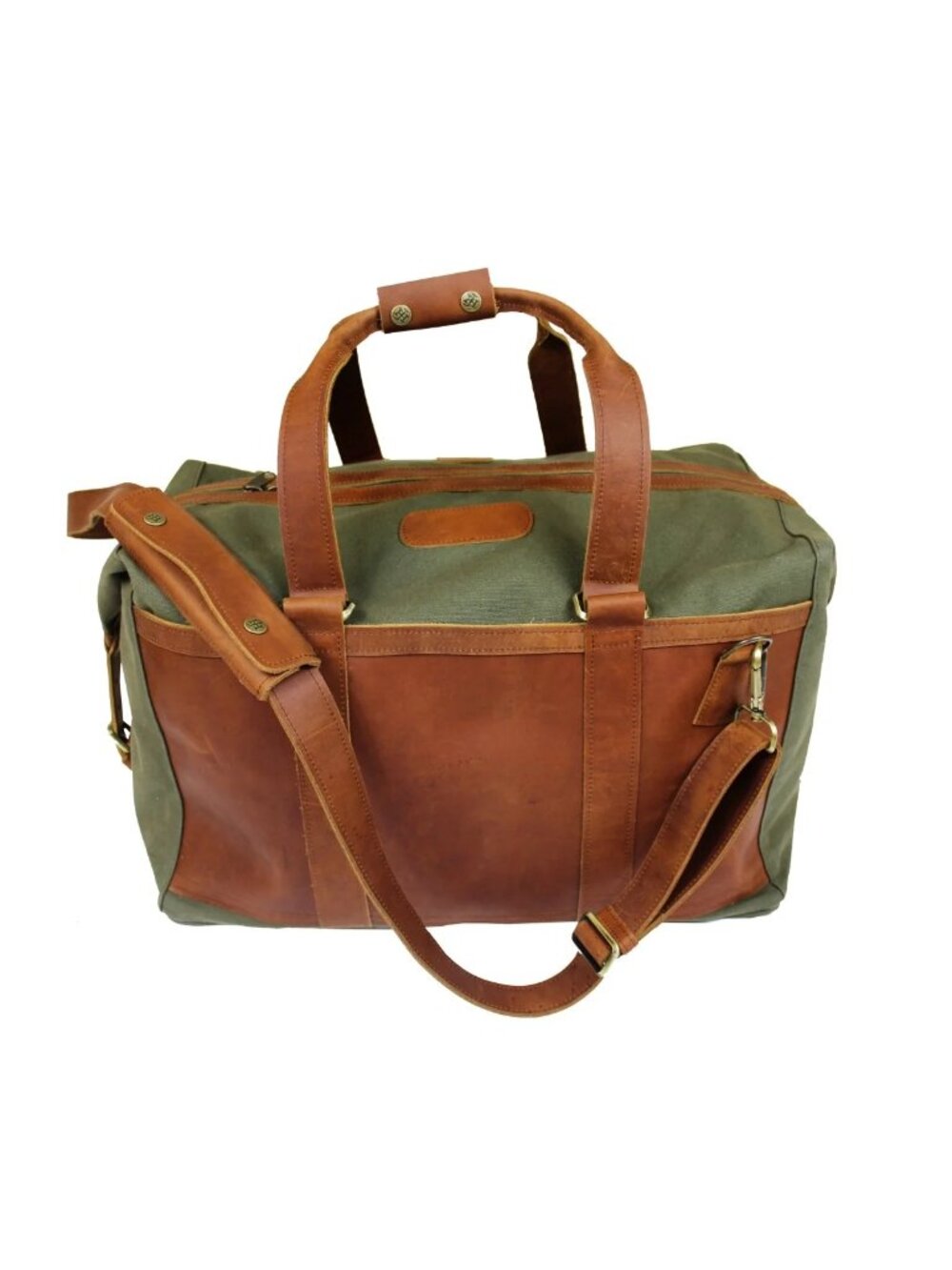 Vintage Jon Hart Large Weekender Duffel Bag Olive Canvas Brown Leather Strap